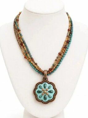 Vintage Metal & Enamel Pendant Necklace